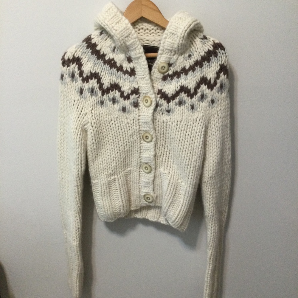 Girls ABERCROMBIE M Nordic fair isle sweater knit hooded cardigan thick warm GUC